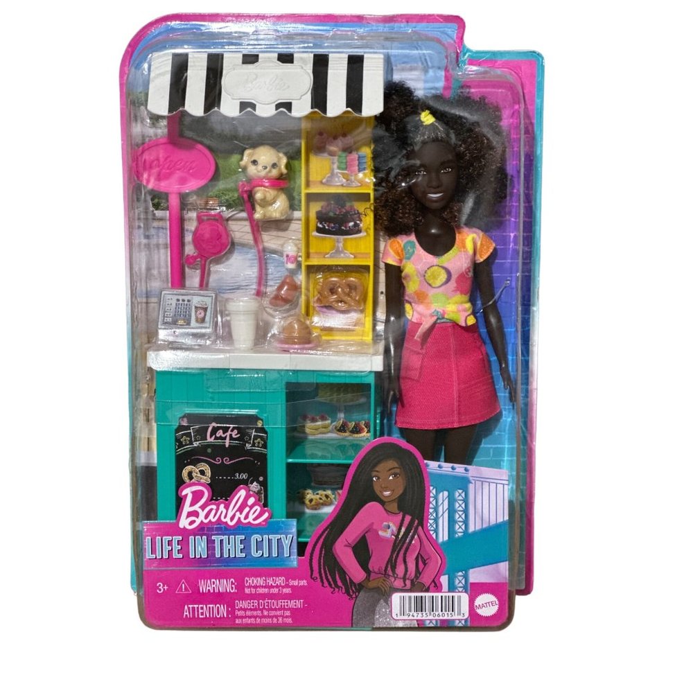 Barbie Life in the City Café Playset, Dog, Coffee, African American